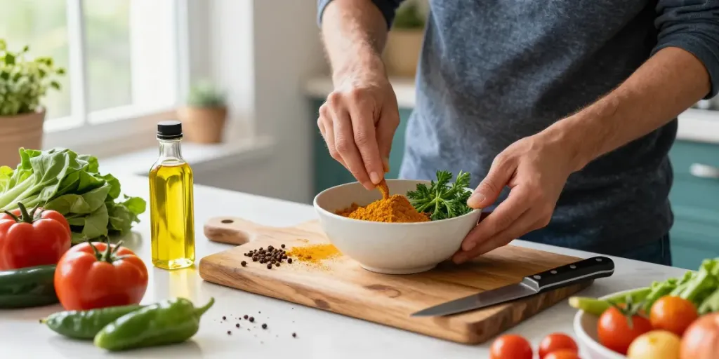 Proses memasak dengan annatto sebagai bumbu warna yang cerah dan segar