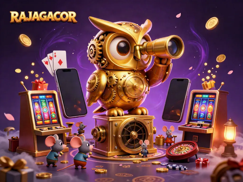 Menang di RAJAGACOR dengan simbol slot yang berkilauan dan karakter unik berburu keberuntungan.