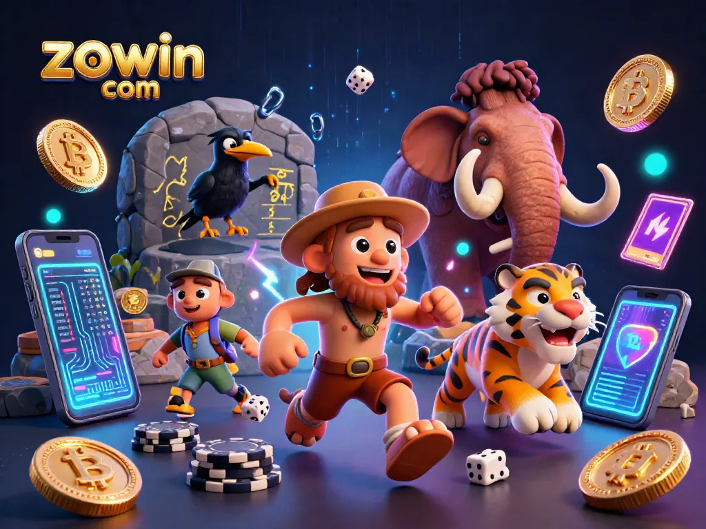 Experience the thrilling joy of gambling at zowin com with vibrant illustrations of casino elements.