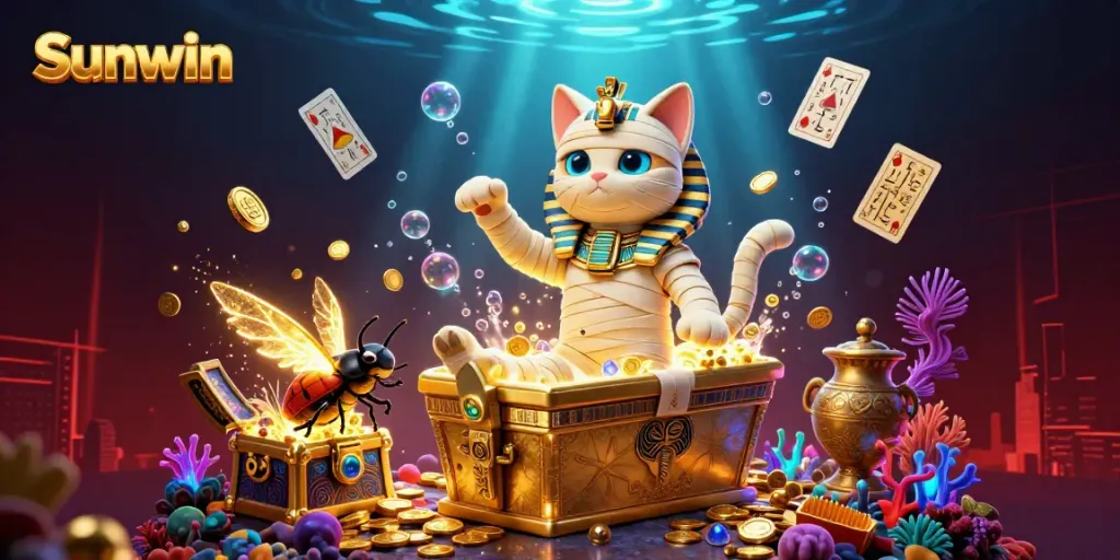 Experience thrilling games at Sunwin with a spectacular 3D illustration of Egyptian adventures and treasures.