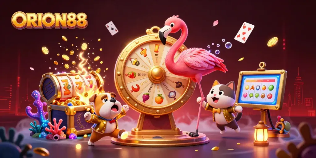 Experience thrilling wins with ORION88 at this vibrant casino-style scene.