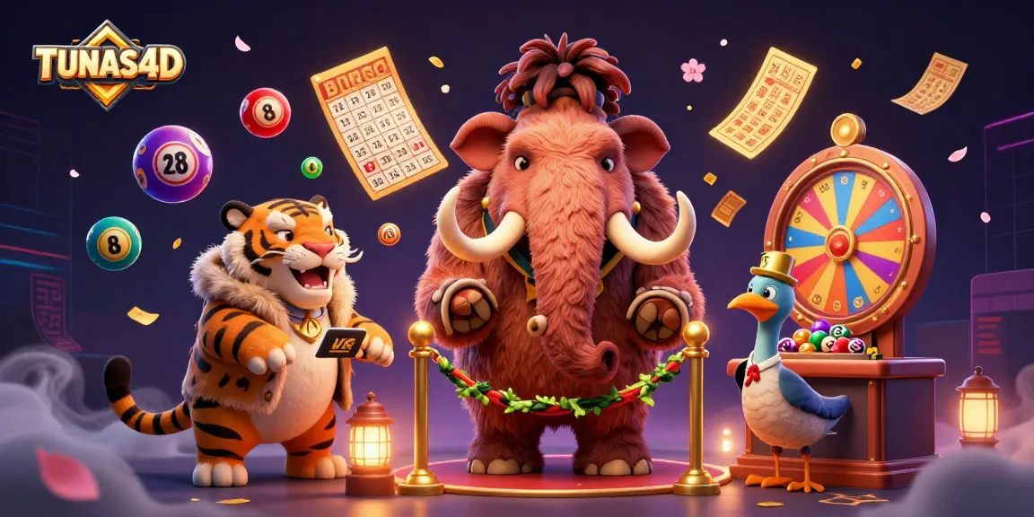 TUNAS4D offers a vibrant casino scene with a woolly mammoth bouncer and dynamic game elements.