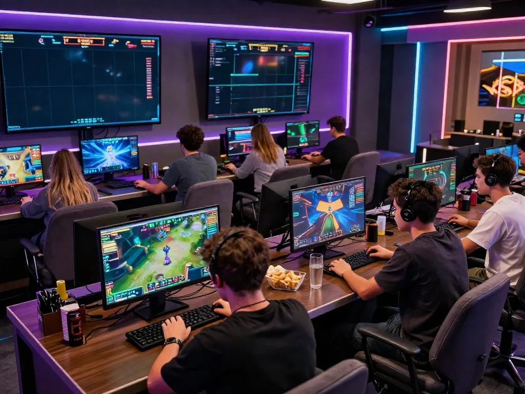 Players engaging with unsurtoto gaming platforms in a modern studio.