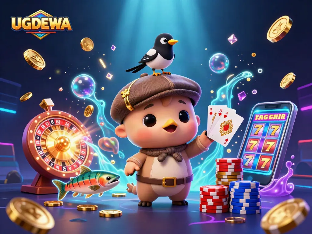 Experience the thrill of UGDEWA with playful characters and dynamic casino elements.
