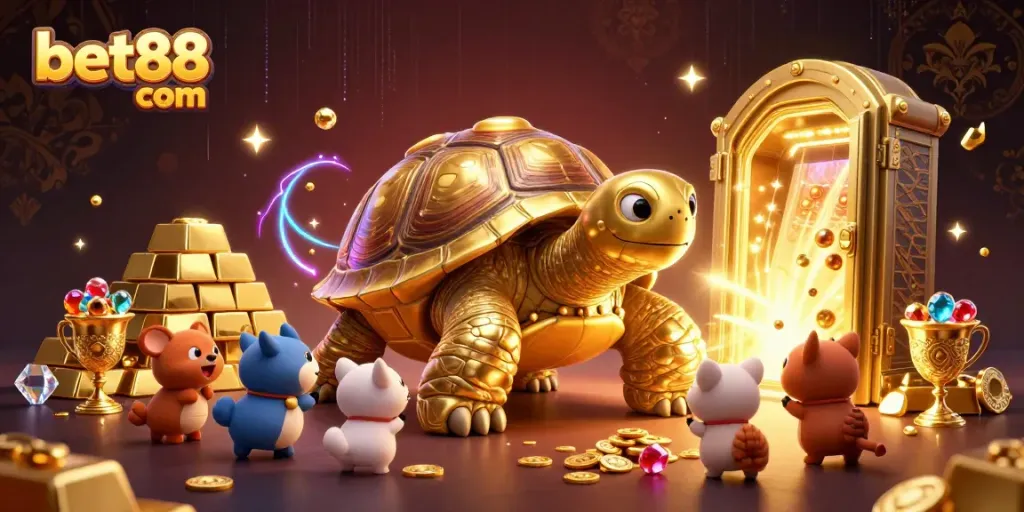 Experience thrilling gameplay at bet88 com with our vibrant casino illustration featuring golden treasures and excited players.