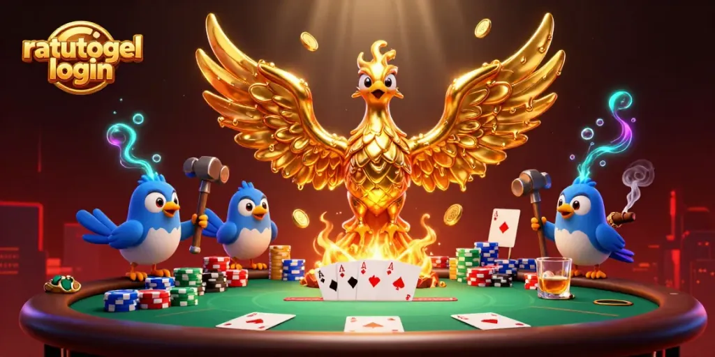 Experience ratutogel login excitement with a dramatic scene of winning poker elements.