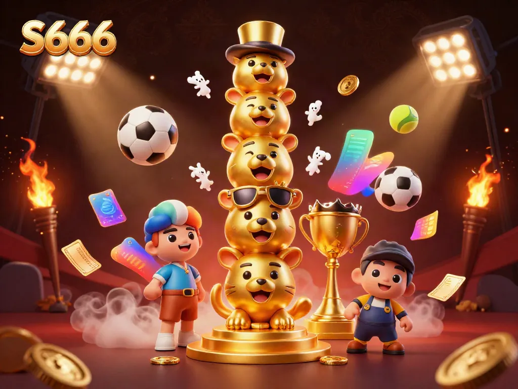 Experience S666 and its exciting gaming universe with dynamic casino elements, sports betting, and vibrant details.