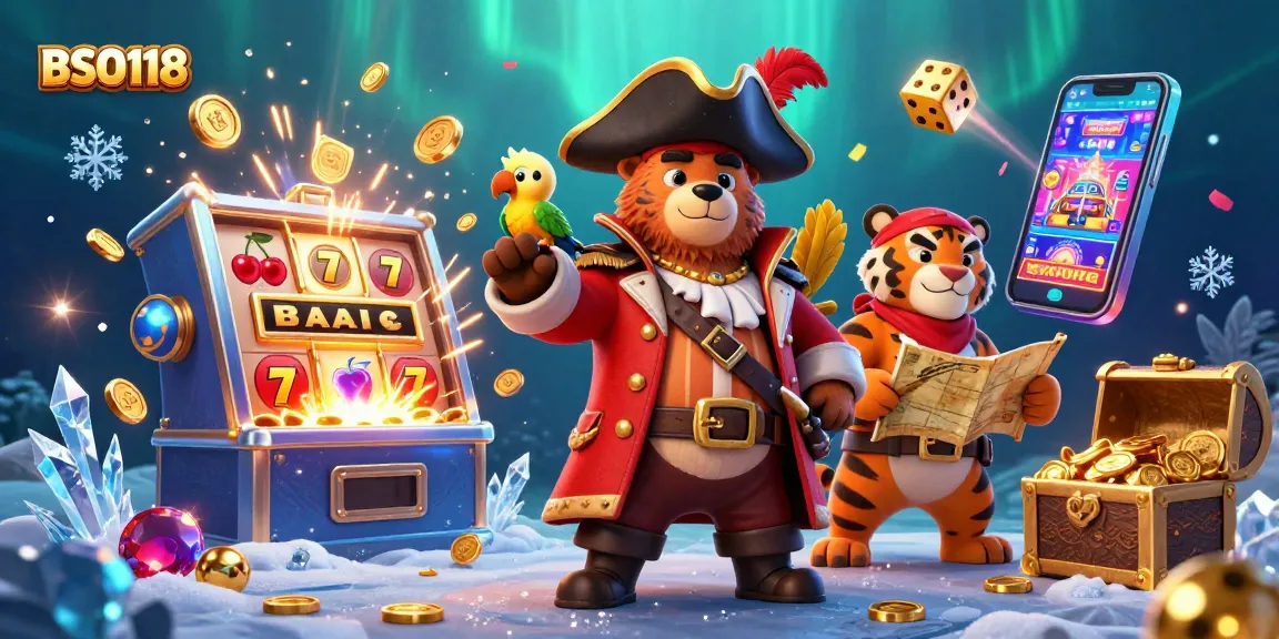 Experience thrilling wins with BSO118 in a vibrant casino scene featuring adventure-packed characters and dynamic gaming elements.