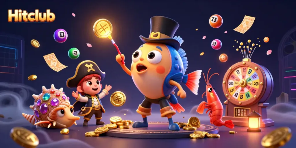 Boost your chances with Hitclub's vibrant 3D illustration showcasing exciting casino elements dynamically.