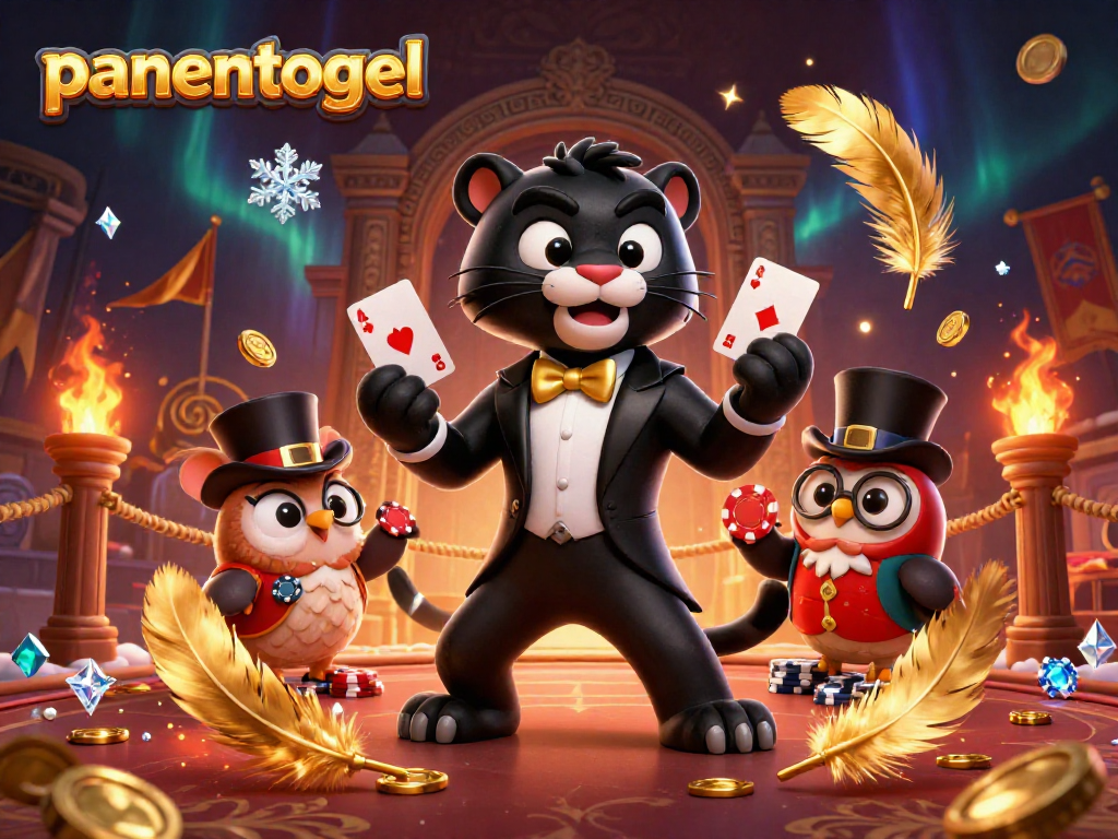 panentogel offers an exciting scene with a stylish panther, owl, and mouse playing cards.